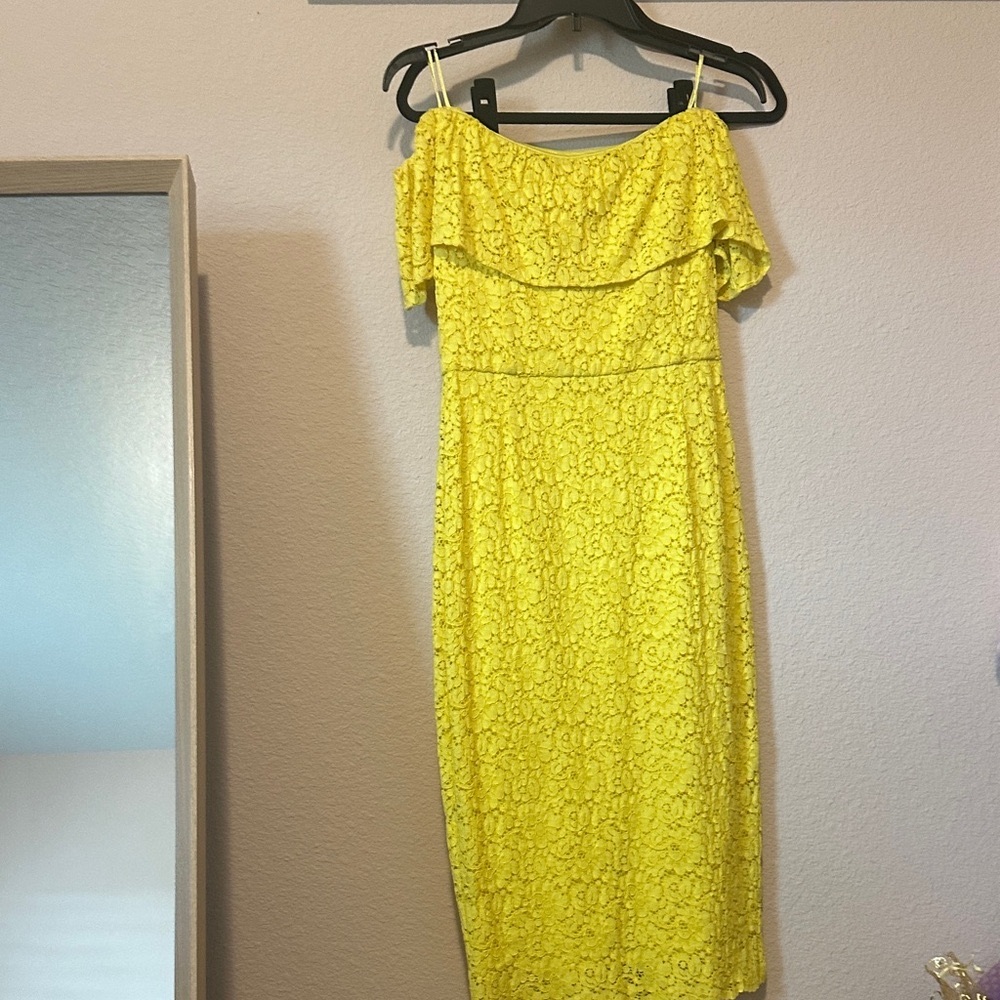 Zara Yellow Lace Midi Dress